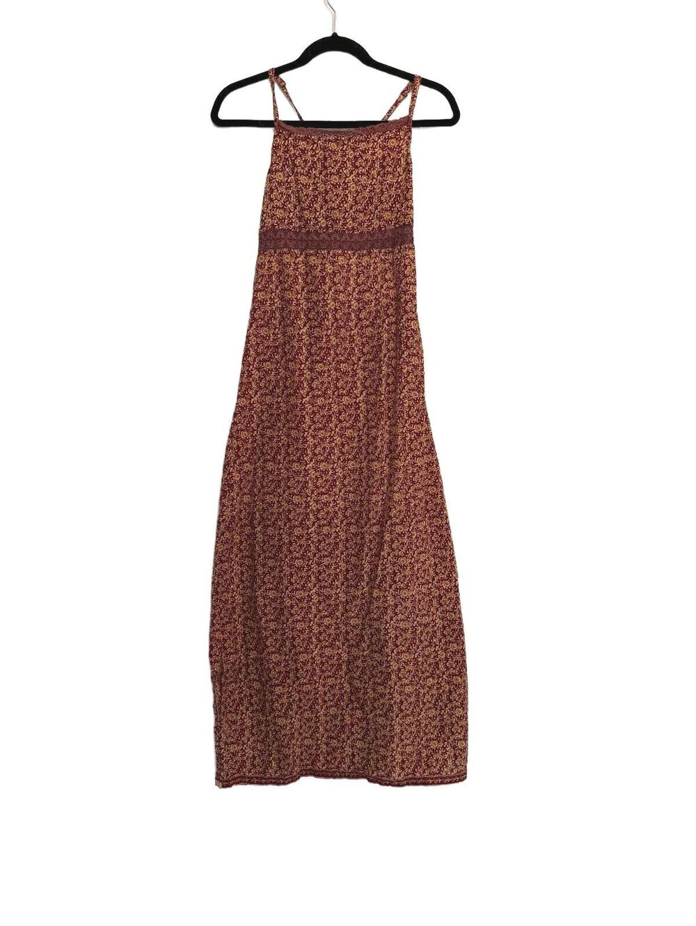 Vintage Bohemian Maxi Dress with Crochet Detail Size S